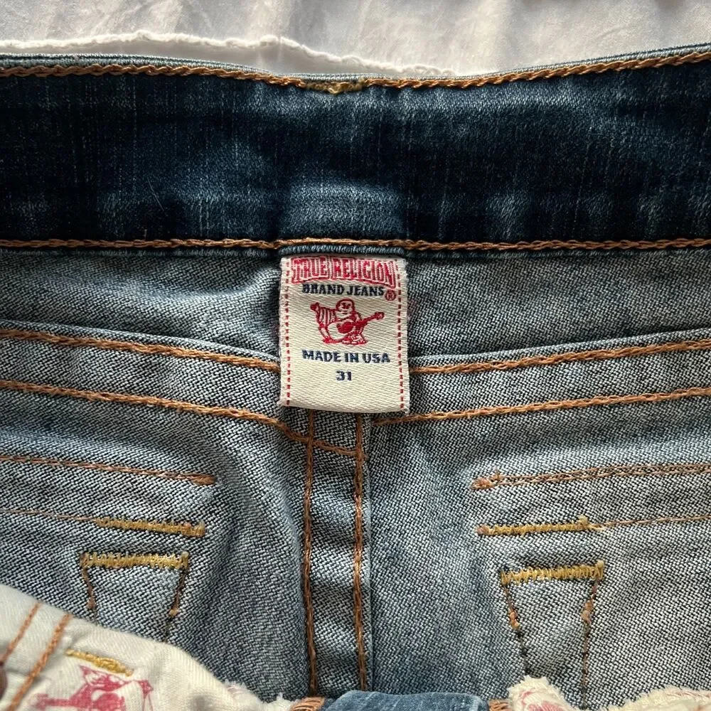 True Religion Jeans Mens 31 Skinny Dark Wash Flap Pocket USA Made Y2K Denim